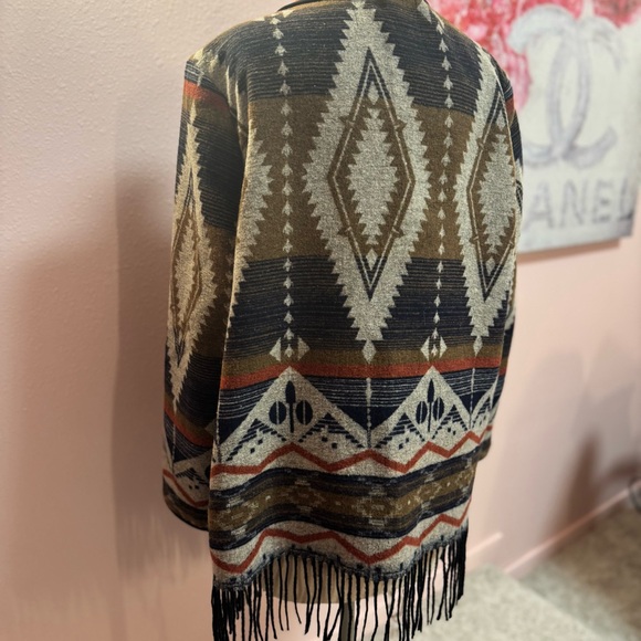 Boho Fringe Open Front Jacket - Multicolor Aztec - Picture 5 of 7